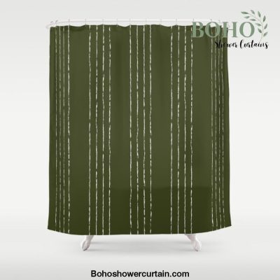 Lines #5 (Olive Green) Shower Curtain Offical Boho Shower Curtain Merch