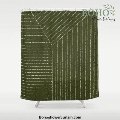 Lines (Olive Green) Shower Curtain Offical Boho Shower Curtain Merch