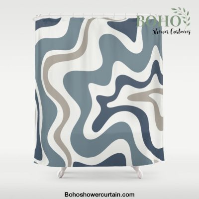 Liquid Swirl Abstract Pattern in Neutral Blue Gray on Off White Shower Curtain Offical Boho Shower Curtain Merch