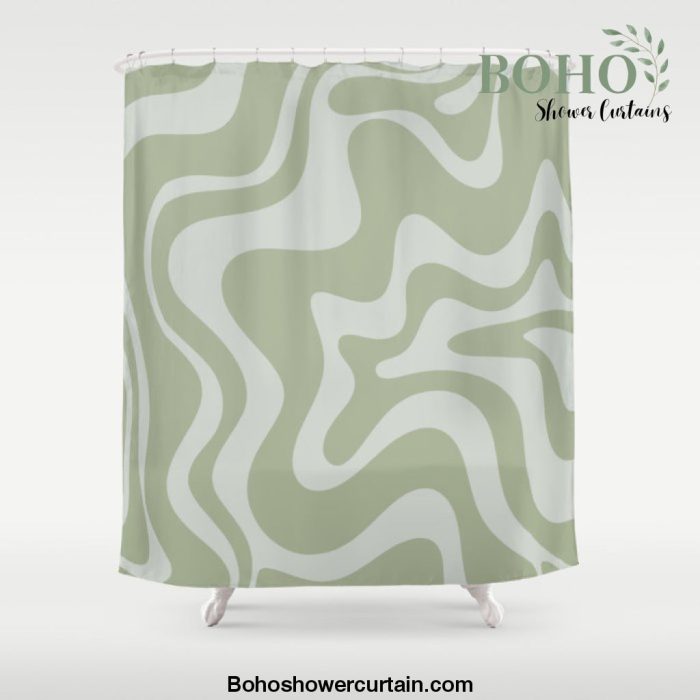 Liquid Swirl Retro Abstract Pattern in Sage Green and Light Sage Gray Shower Curtain Offical Boho Shower Curtain Merch