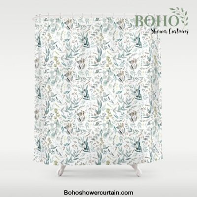 Little Eucalyptus Botanical Pattern Shower Curtain Offical Boho Shower Curtain Merch