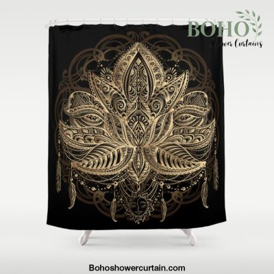 Lotus Black & Gold Shower Curtain Offical Boho Shower Curtain Merch