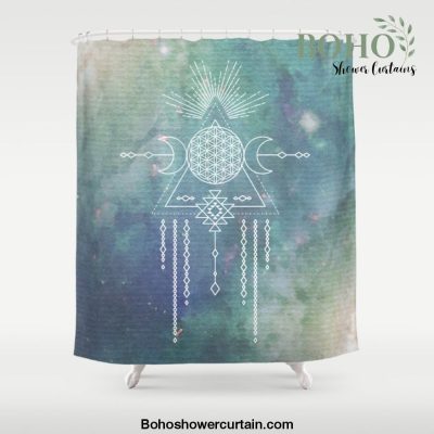 Mandala Flower of Life in Turquoise Stars Shower Curtain Offical Boho Shower Curtain Merch