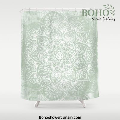 Mandala, Yoga Love, Sage Green, Boho Print Shower Curtain Offical Boho Shower Curtain Merch