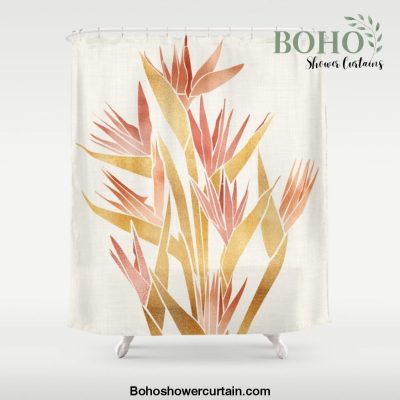Metallic Gold Bird of Paradise Flowers Shower Curtain Offical Boho Shower Curtain Merch