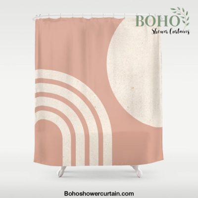 Mid Century Modern Dust Pink Sun & Rainbow Shower Curtain Offical Boho Shower Curtain Merch