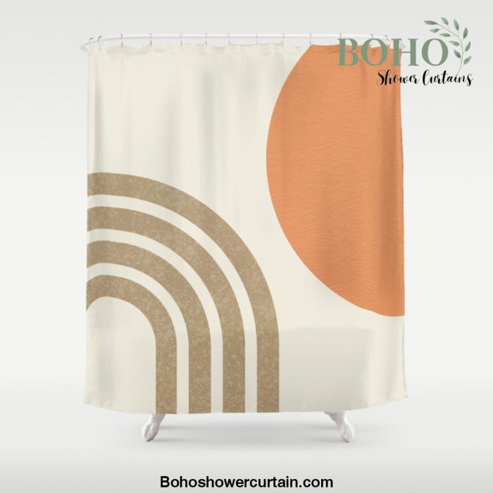 Mid-Century Modern - Orange Sun & Rainbow Shower Curtain Offical Boho Shower Curtain Merch