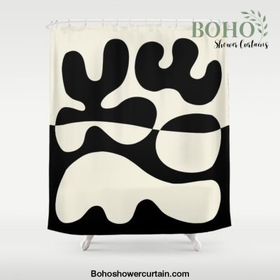 Mid Century Modern Organic Abstraction 235 Black and Linen Shower Curtain Offical Boho Shower Curtain Merch