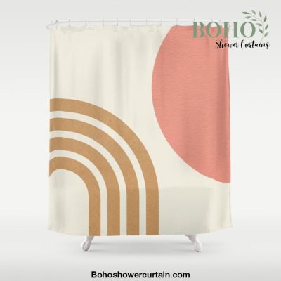 Mid century modern pink Sun & Rainbow Shower Curtain Offical Boho Shower Curtain Merch