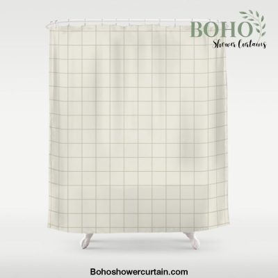 Minimal Grid - Greige Shower Curtain Offical Boho Shower Curtain Merch
