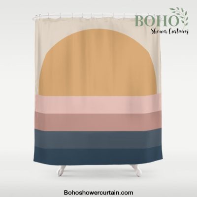 Minimal Retro Sunset - Neutral Shower Curtain Offical Boho Shower Curtain Merch