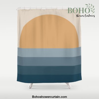 Minimal Retro Sunset / Sunrise - Ocean Blue Shower Curtain Offical Boho Shower Curtain Merch