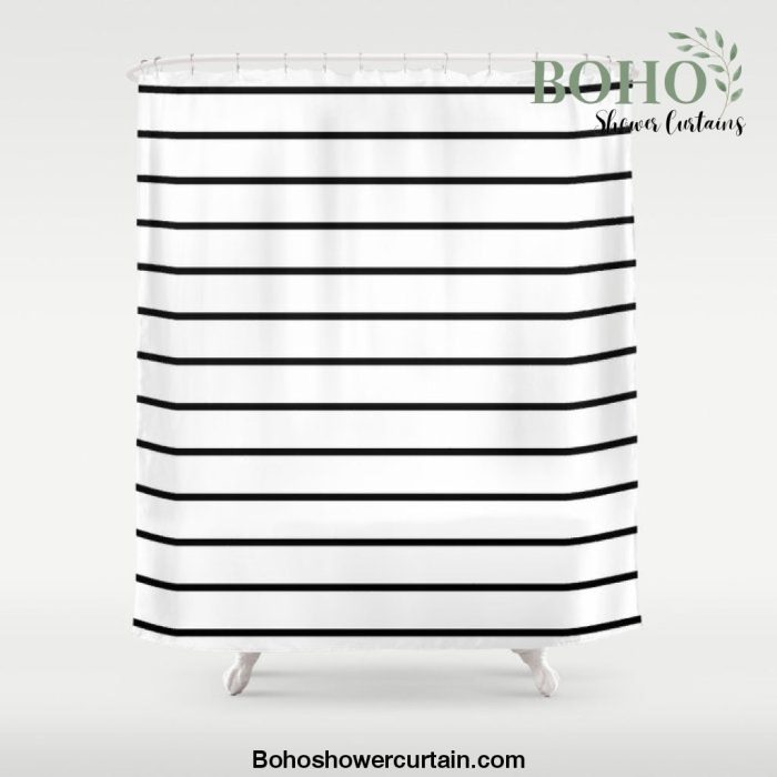 Minimalist Line Stripes Black And White Stripe Lines Shower Curtain Offical Boho Shower Curtain Merch