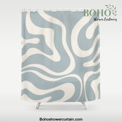 Modern Liquid Swirl Abstract Pattern in Light Blue-Grey and Cream Shower Curtain Offical Boho Shower Curtain Merch