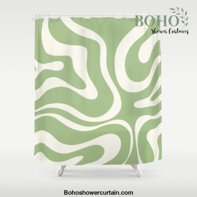 Modern Liquid Swirl Abstract Pattern in Light Sage Green and Cream Shower Curtain Offical Boho Shower Curtain Merch