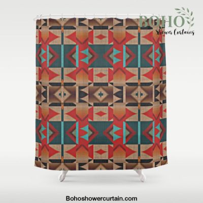 Native American Indian Tribal Mosaic Rustic Cabin Pattern Shower Curtain Offical Boho Shower Curtain Merch