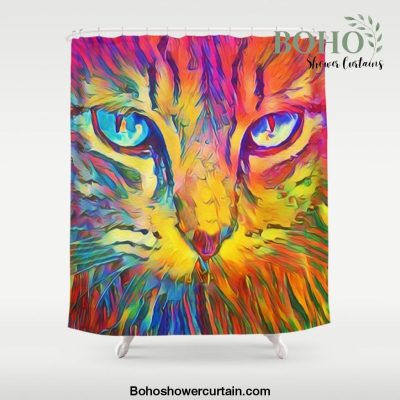 Neon Rainbow Cat Shower Curtain Offical Boho Shower Curtain Merch