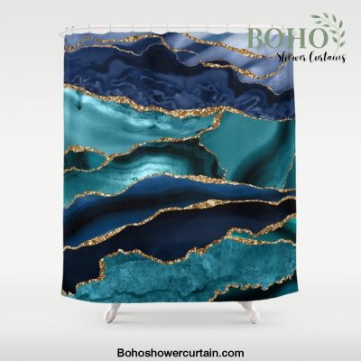Ocean Blue Mermaid Marble Shower Curtain Offical Boho Shower Curtain Merch