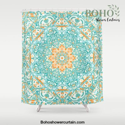 Orange and Turquoise Floral Mandala Shower Curtain Offical Boho Shower Curtain Merch