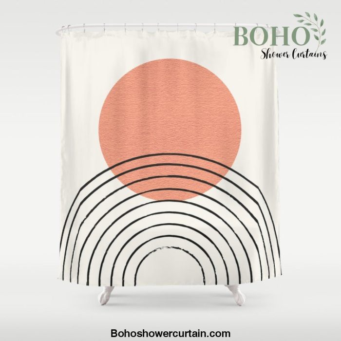 Orange Sun Mid-Century Full Shower Curtain Offical Boho Shower Curtain Merch