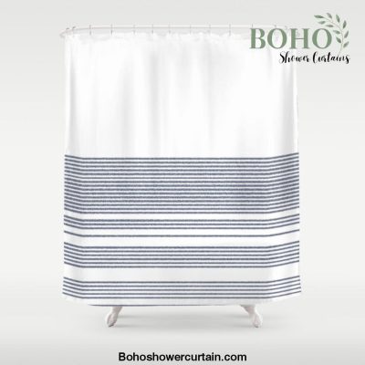 Organic Stripes in Navy Blue and White Shower Curtain Offical Boho Shower Curtain Merch
