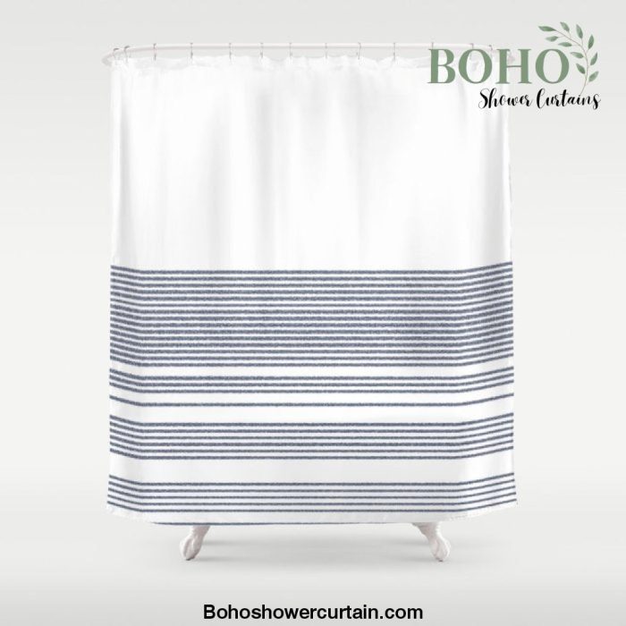 Organic Stripes in Navy Blue and White Shower Curtain Offical Boho Shower Curtain Merch