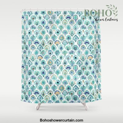 PEACOCK MERMAID Nautical Scales and Feathers Shower Curtain Offical Boho Shower Curtain Merch