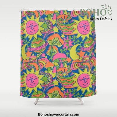 Psychedelic Daydream in Neon + Blue Shower Curtain Offical Boho Shower Curtain Merch