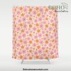 Retro 70s Groovy Daisy Pattern with Stripes, Hot Orange and Pink Shower Curtain Offical Boho Shower Curtain Merch