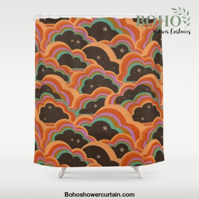 Retro 70s Inspired Boho Rainbow Clouds Pattern Shower Curtain Offical Boho Shower Curtain Merch