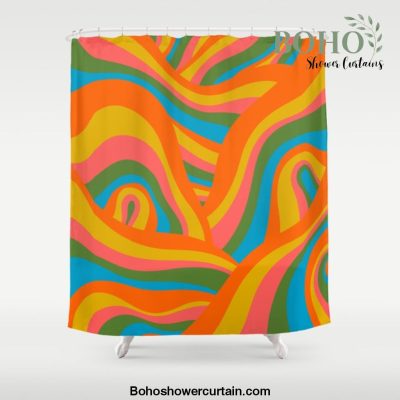 Retro 70s Psychedelic Abstract Pattern Shower Curtain Offical Boho Shower Curtain Merch