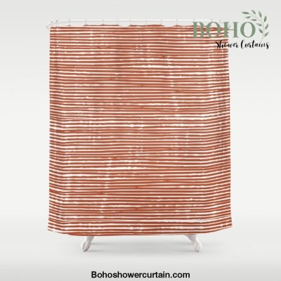 Rustic, Abstract Stripes Pattern in Terracotta Shower Curtain Offical Boho Shower Curtain Merch