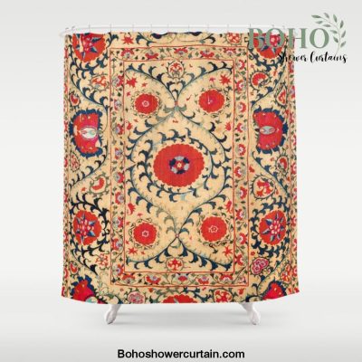 Samarkand Suzani Bokhara Uzbekistan Floral Embroidery Print Shower Curtain Offical Boho Shower Curtain Merch