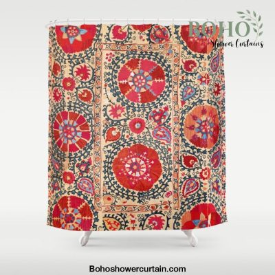 Samarkand Suzani Southwest Uzbekistan Embroidery Shower Curtain Offical Boho Shower Curtain Merch