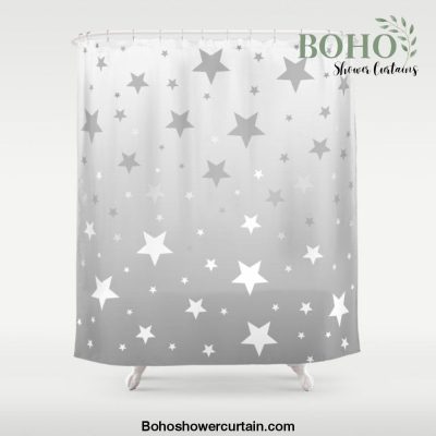 Scattered Stars Ombre Pale Silver Gray to White Shower Curtain Offical Boho Shower Curtain Merch
