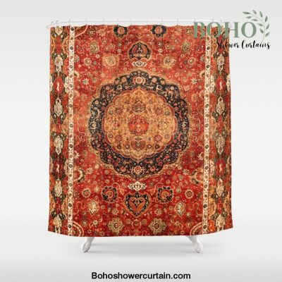 Seley 16th Century Antique Persian Carpet Print Shower Curtain Offical Boho Shower Curtain Merch