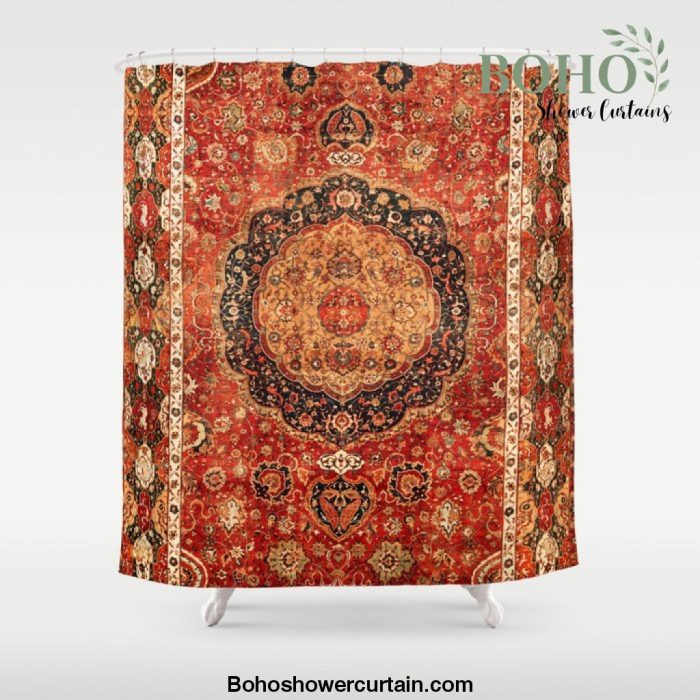 Seley 16th Century Antique Persian Carpet Print Shower Curtain Offical Boho Shower Curtain Merch