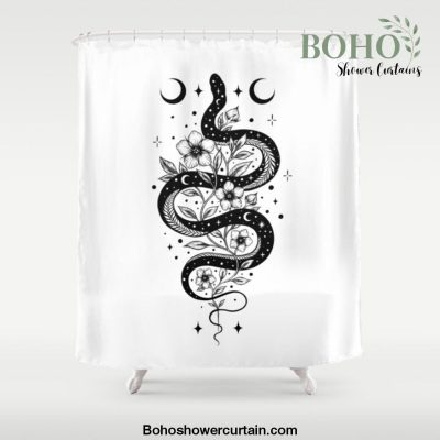 Serpent Spell -Black and White Shower Curtain Offical Boho Shower Curtain Merch