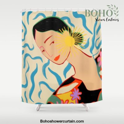 SMILING WOMAN AND SUNSHINE Shower Curtain Offical Boho Shower Curtain Merch