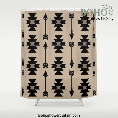 Southwestern Arrow Pattern 232 Black and Beige Shower Curtain Offical Boho Shower Curtain Merch