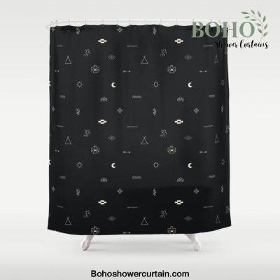 Southwestern Symbolic Pattern in Black & Cream Shower Curtain Offical Boho Shower Curtain Merch