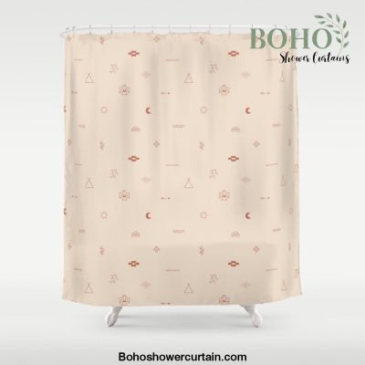 Southwestern Symbolic Pattern in Coral & Cream Shower Curtain Offical Boho Shower Curtain Merch
