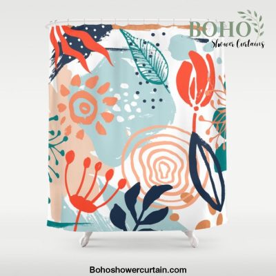 Summer Abstract, Floral Prints, Orange, Teal, Blue, Colourful Prints. Shower Curtain Offical Boho Shower Curtain Merch