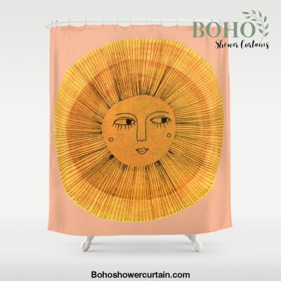 Sun Drawing Gold and Pink Shower Curtain Offical Boho Shower Curtain Merch