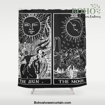 The Sun and Moon Tarot Cards | Obsidian & Pearl Shower Curtain Offical Boho Shower Curtain Merch