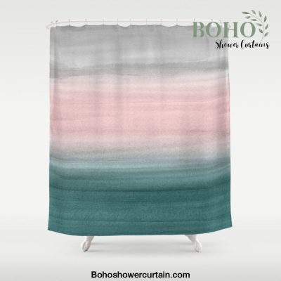 Touching Teal Blush Gray Watercolor Abstract #1 #painting #decor #art #society6 Shower Curtain Offical Boho Shower Curtain Merch