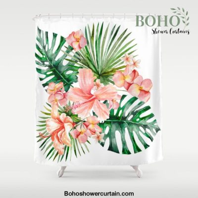 Tropical Jungle Hibiscus Flowers - Floral Shower Curtain Offical Boho Shower Curtain Merch