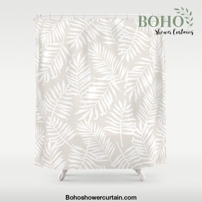 Tropical Palm Leaves - Palm Leaf Pattern - Sandy Beige Shower Curtain Offical Boho Shower Curtain Merch