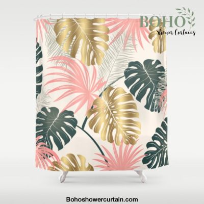 Tropical Print with Gold Shower Curtain Offical Boho Shower Curtain Merch