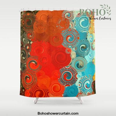 Turquoise and Red Swirls Shower Curtain Offical Boho Shower Curtain Merch